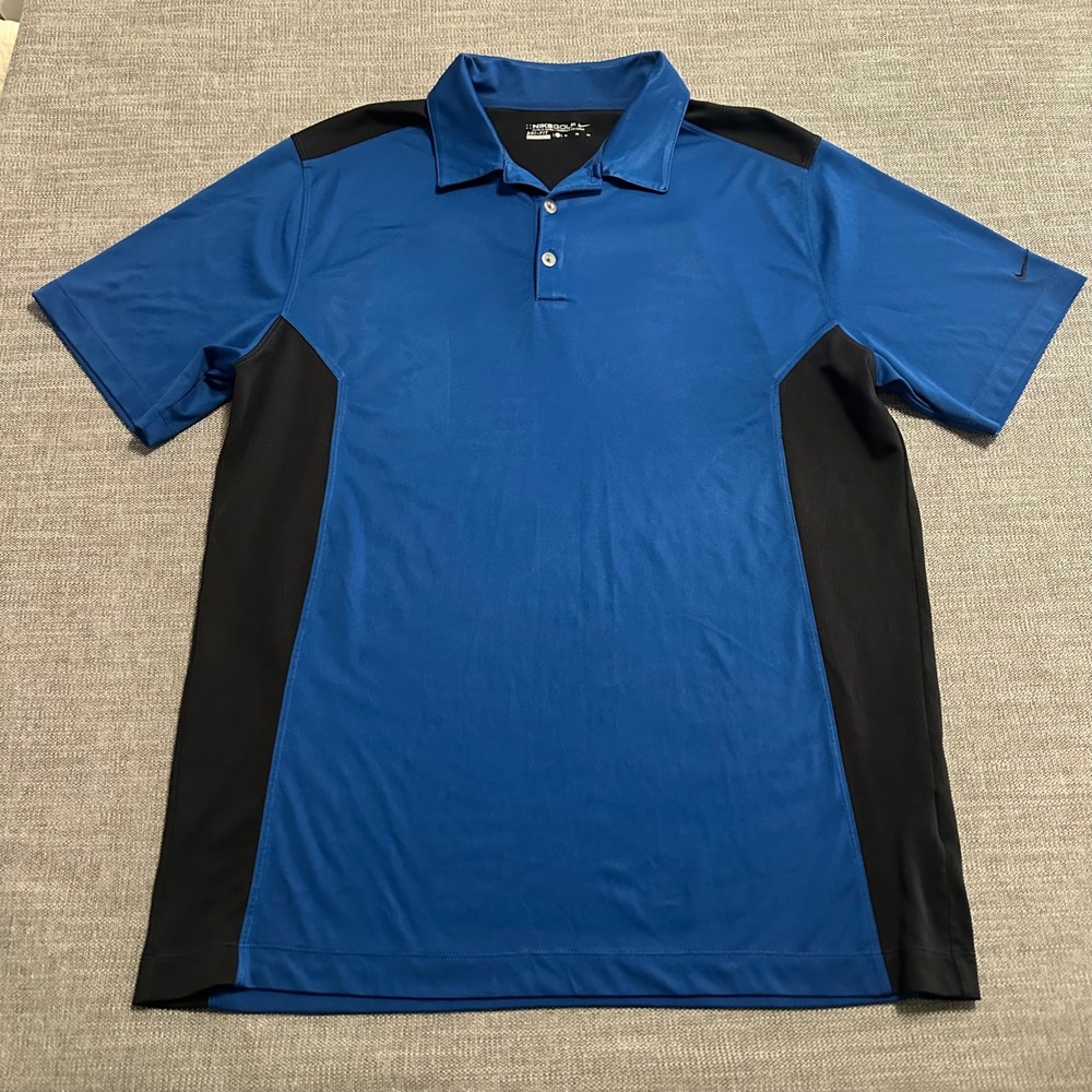 Nike Golf Polo Shirt Mens XL Blue Black Dri-FIT Colorblock Short Sleeve